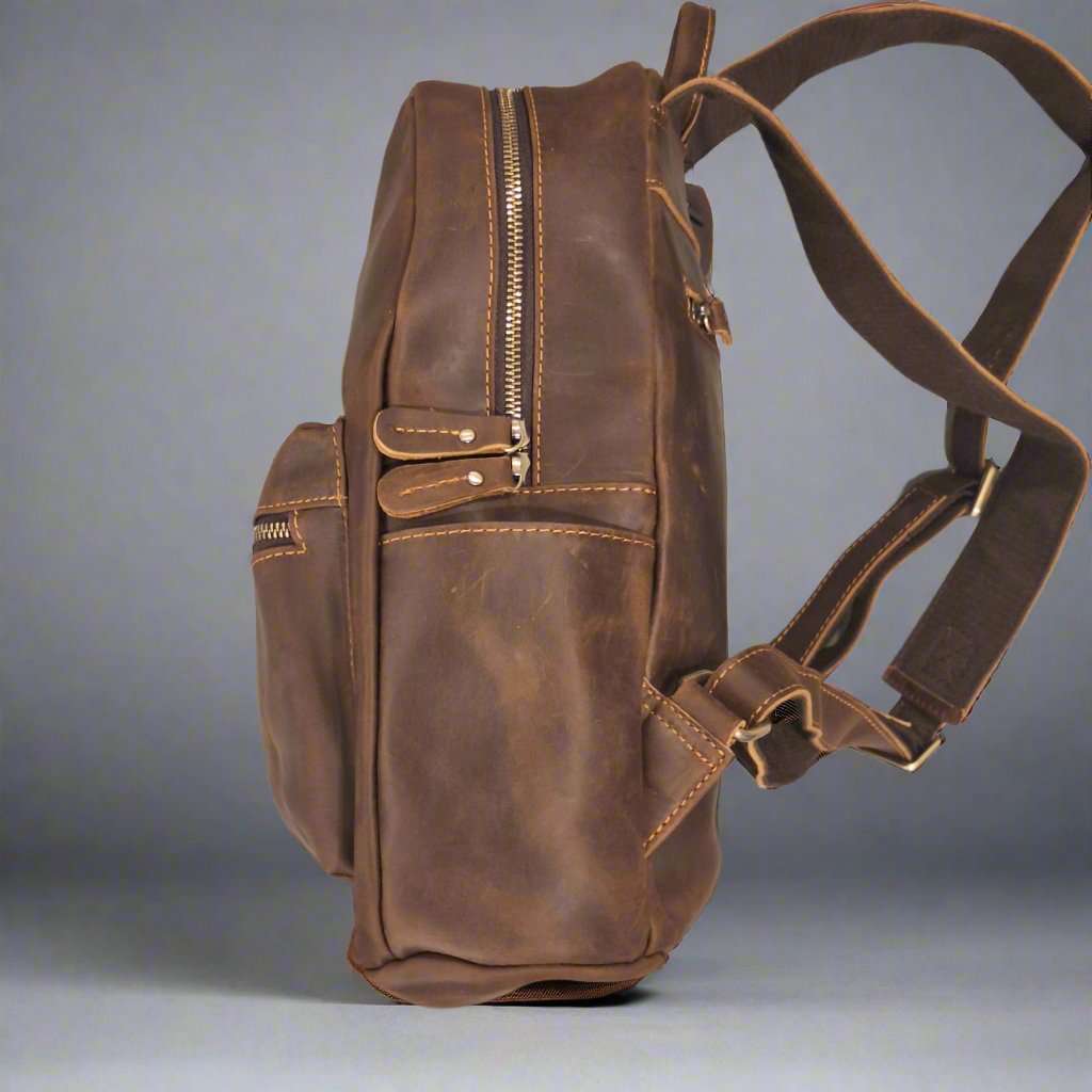 Men's Genuine Vintage Full Calf Leather Backpack PR-003 (14in Laptop)